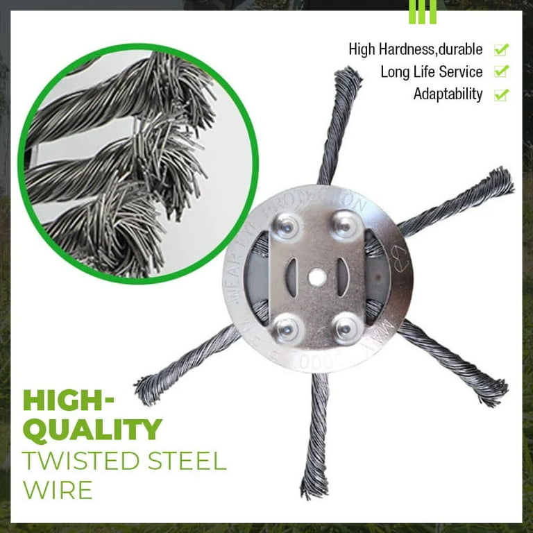 Steel Wire Brush Cutter Trimmer Head Upgraded Less Twisted Wires Unbreakable Wired Trimmer Blade Less Load for Grass String Trimmer Indestructible