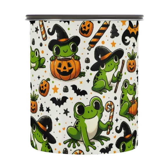 Frogs Halloween Airtight Coffee Bean Canister 30oz Food Storage Containers with Lids For Gournd, Tea, Sugar, Flour, Rice, Cereal, Candy Cookie Jar