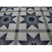 90 x 108 Quilt Top Cheater Fabric Calico Star Navy