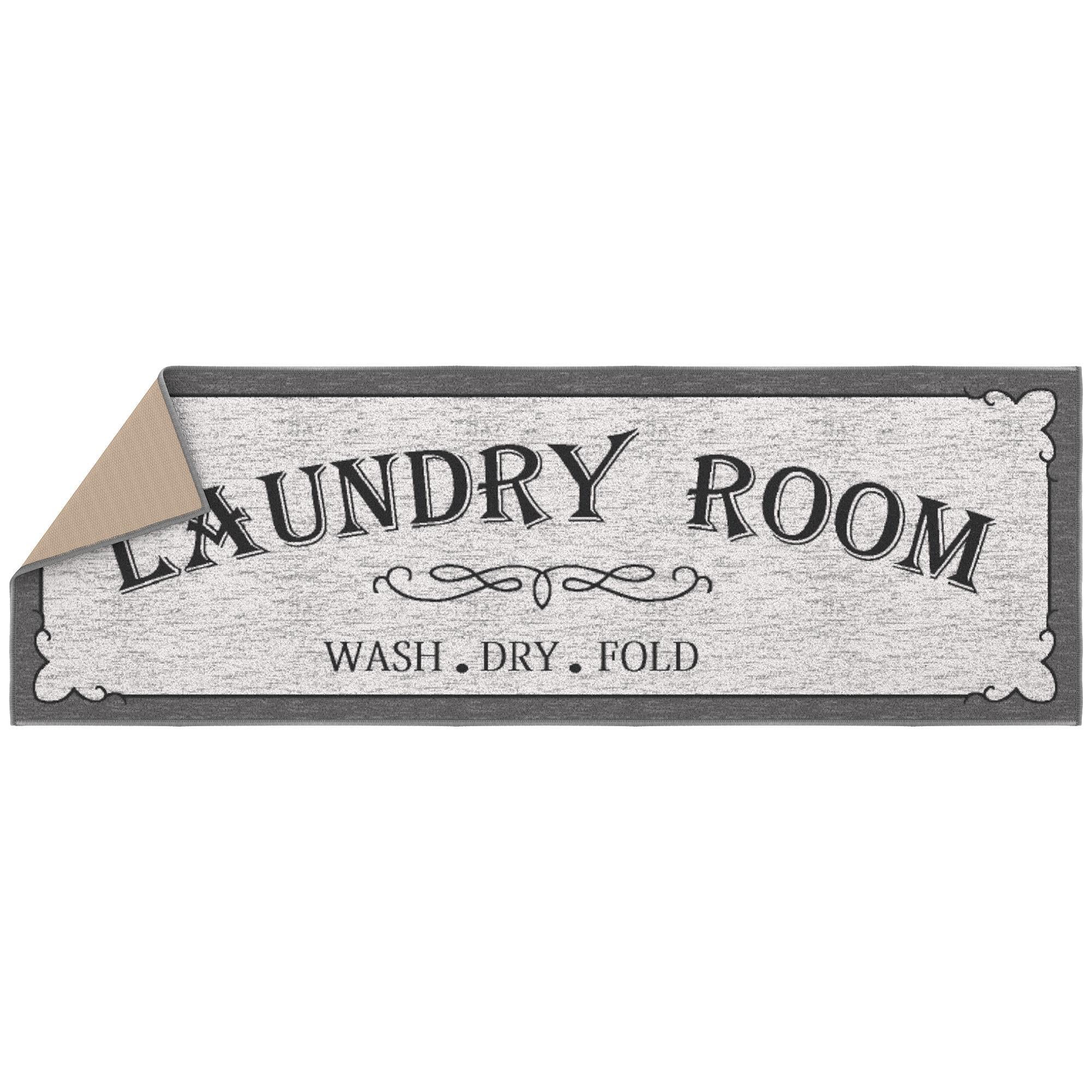 Ottomanson Non-Slip Rubberback Vintage 2x5 Laundry Room Runner Rug, 20" x 53", Light Gray