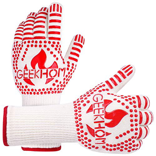 BBQ Gloves Grill Gloves Barbecue Mitts with Cotton Lining 932°F Extreme Heat Resistant for Cook Baking Grilling Oven Outdoor Fireplace Tools Use 