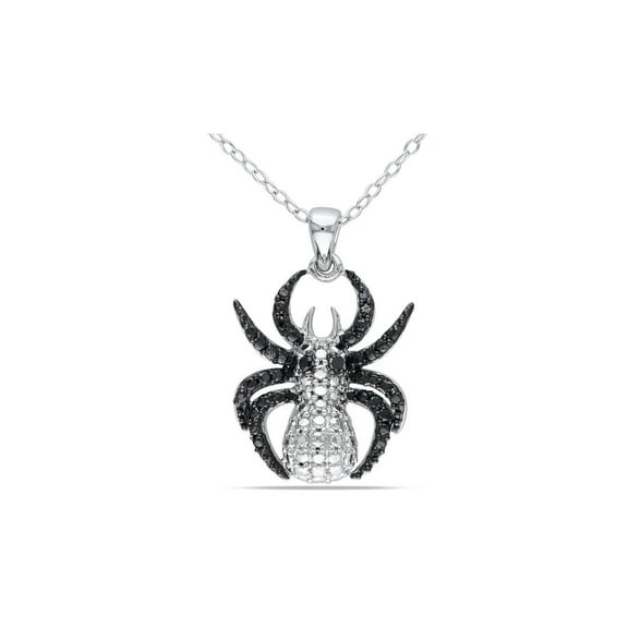 Black Accent Diamond Spider Charm Pendant Necklace in Sterling Silver with Chain for Women
