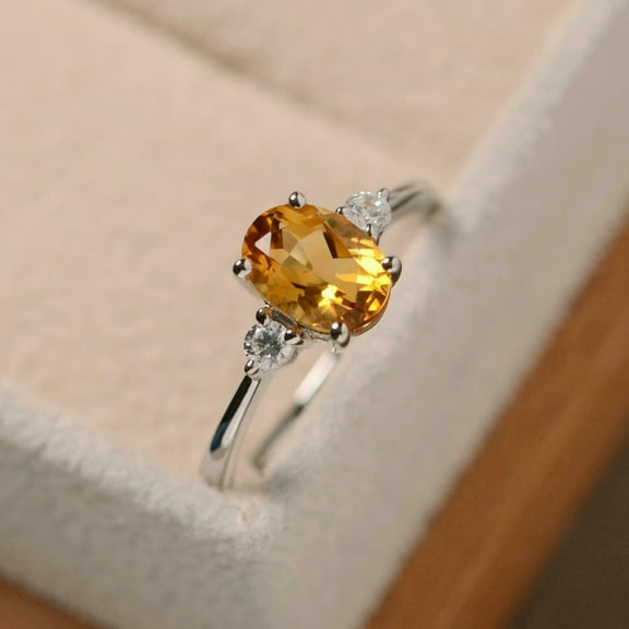 HeartsAndYou 1ct Natural Yellow Citrine Diamond Ring Trilogy Minimalist 14k SOLID White Gold