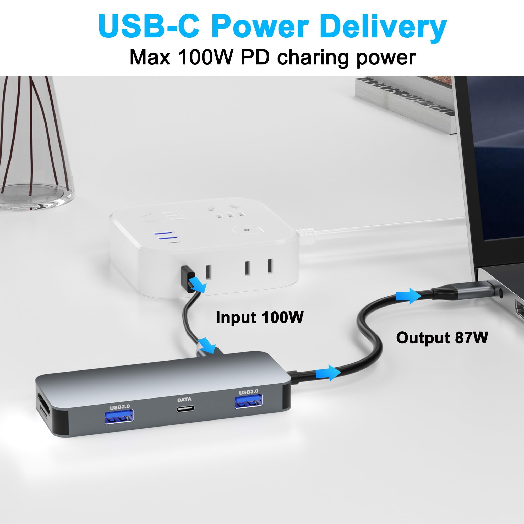 Dual HDMI Adapter for 2 Monitors, Laptop Docking Station Dual Monitor, HDMI Splitter for Dual Monitors, 4K@60hz Double Monitor Adapter, USB C Docking Station for Dell/HP/Mac Laptop