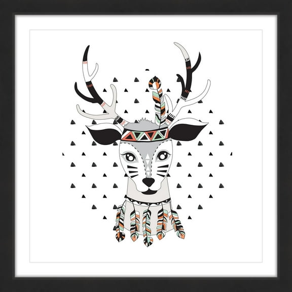 MARMONT HILL - 'Tribal Deer' by Diana Alcala Framed Painting Print - Multi-Color 32 x 32
