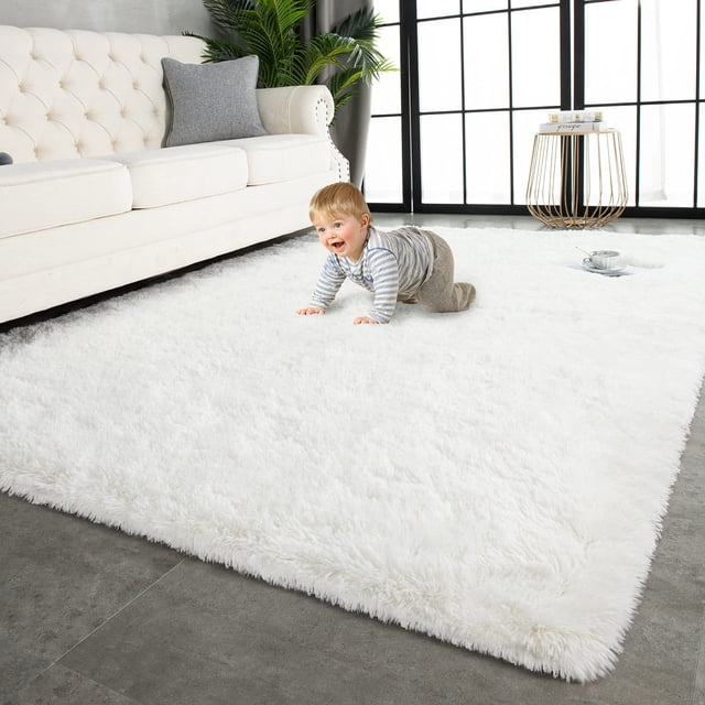 Alfombra TWINNIS de felpa supersuave, 244 x 305 cm, color blanco crema