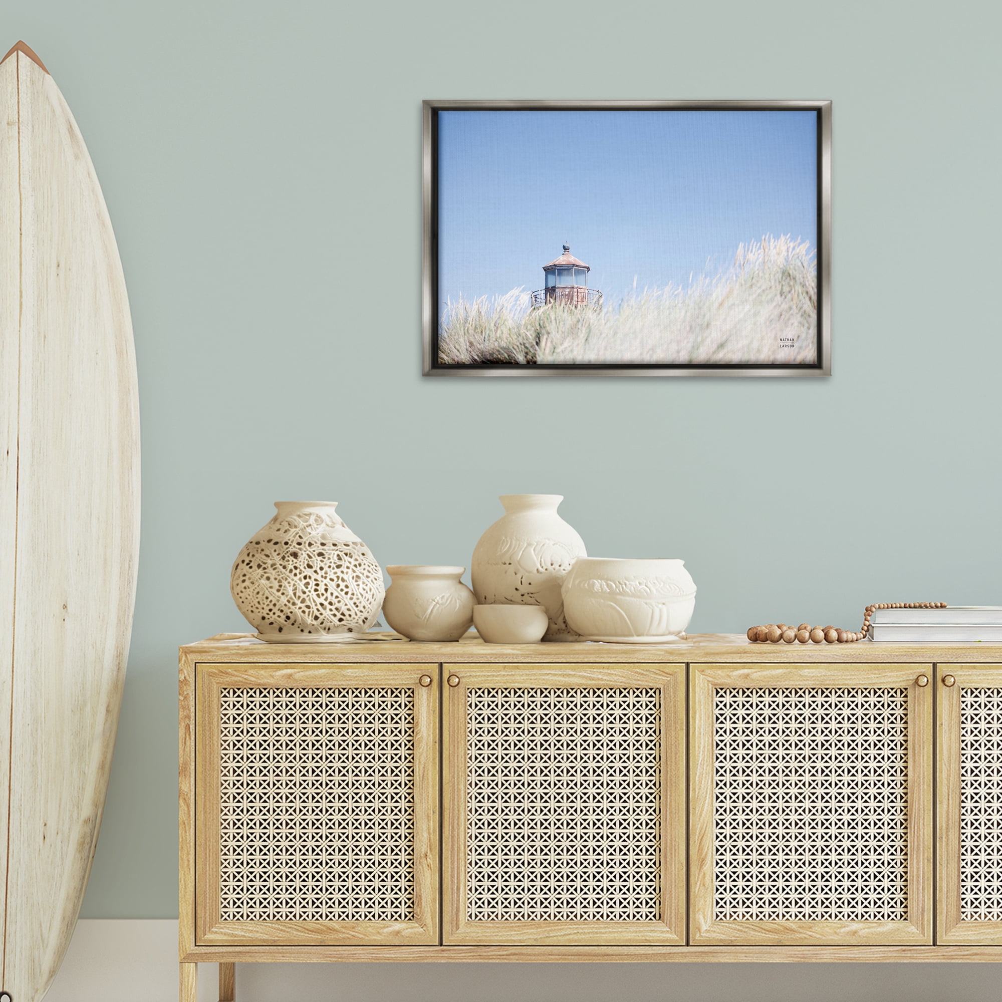 Stupell Industries Peering Over Lighthouse Landscape Photography Gray Floater Framed Canvas Art Print Wall Art, 31 x 21
