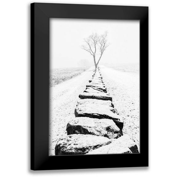 Aledanda 11x14 Black Modern Framed Museum Art Print Titled - Snowy Stone Wall