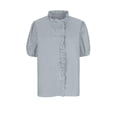 thumbnail image 6 of Craaazy Women Short Sleeve Tops Relaxed Fit Stripe Ruffle Neckline Puff Sleeve T-Shirts Casual Soft for Going Out Summer Vacation, 6 of 8