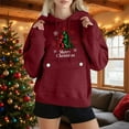 thumbnail image 2 of Lopecy-Sta Women's Christmas Tree Merry Christmas Print Hoodie, Fleece-Lined Japanese Sweatshirt Long Sleeve Pocket Pullover Wine S, 2 of 3