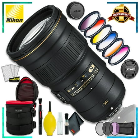 Nikon AF-S NIKKOR 300mm f4E PF ED VR Lens (Intl Model) + 6 Inch Vivitar Premium Lens Case + Vivitar Graduated Color Filter Set + 3pcs Lens Filter Kit + Cleaning
