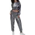 thumbnail image 5 of QHFBli Womens Shiny Metallic 2 Piece Outfits Colorblock Holographic Jogger Long Sleeve Crop Hoodie Sweatsuit Sets, 5 of 5