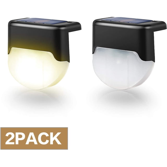 2 Pack Solar Deck Lights, Waterproof Solar Step Light, Auto On/Off Outdoor Solar Fence Lights for Patio, Yard, Steps, Fence, Pathway(Warm White)