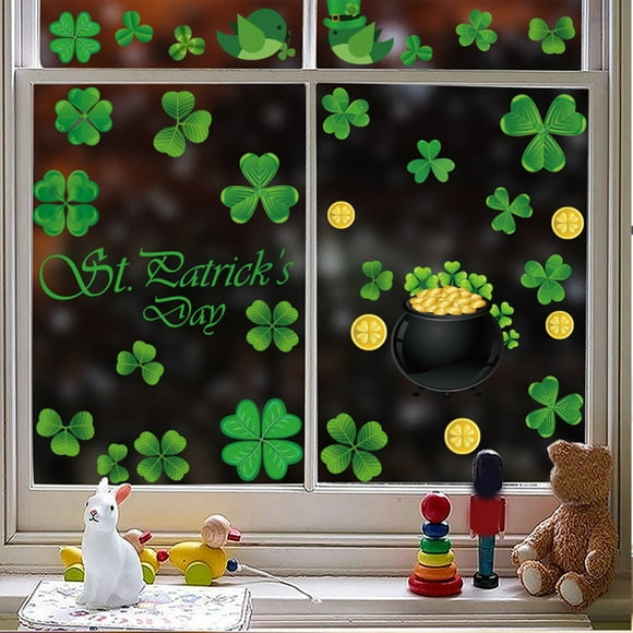 ICQOVD Clearance 3 Sheets St Patrick's Day Window Clings Extra Large Shamrocks Window Decals Stickers for St Patrick's Day Glass Home Decor and Spring Window Decoration