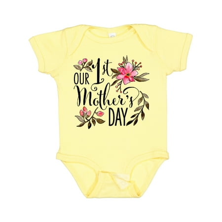 

Inktastic Our First Mother s Day- Pink Flowers Gift Baby Boy or Baby Girl Bodysuit