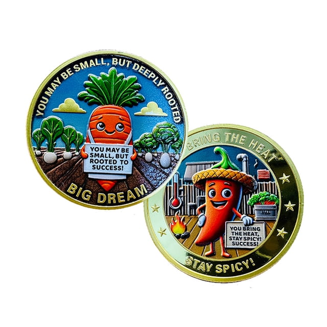 Moneda conmemorativa con divertido diseño vegetariano, zanahoria y chile