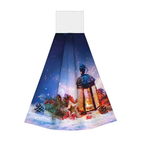 

Zufioo Lantern On Snow With Christmas Print Coral Fleece Velcro Hand Towel Hangable Absorbent Hand Towel Suitable for Kitchen Bathroom Household Items