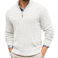 thumbnail image 2 of Domuza Men's Quarter Zip Sweater Casual Comfy Long Sleeve Stand Collar Knit Sweater Fall Winter Stylish Loose Fit Solid Pullover White L, 2 of 6