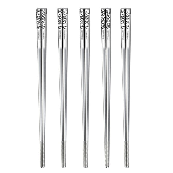 Metal Chopsticks Reusable 5 Pairs Stainless Steel Chopsticks Lightweight Non-Slip Chop Sticks  Set