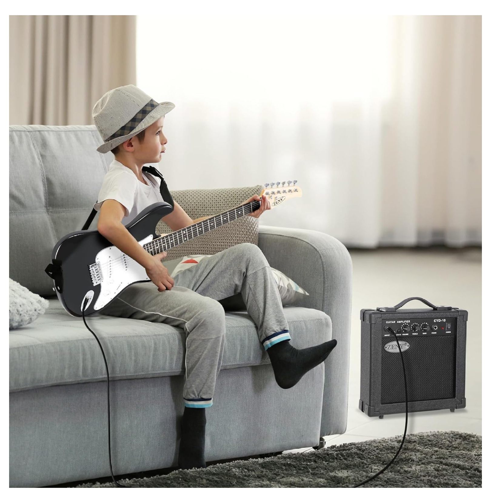 SONGMY 39" Full Size Electric Guitar Beginner Kit - with 10W Amp, Case & Accessories, Black Electric Guitar Package for Starters & Students