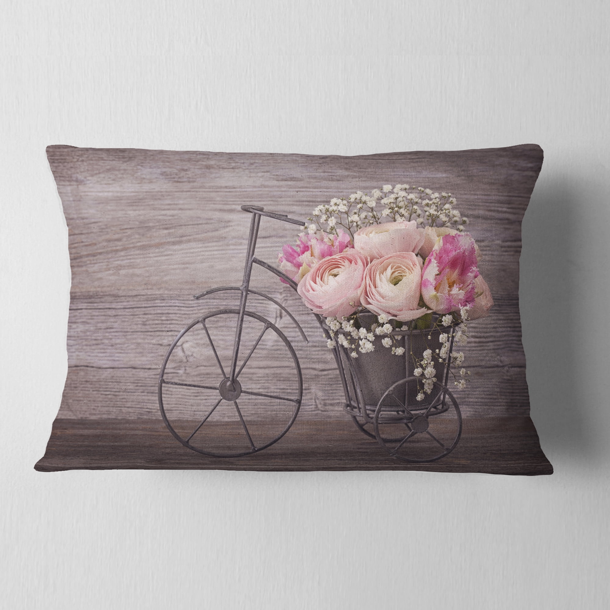 Designart Ranunculus Flowers on Bicycle - Floral Throw Pillow - 12x20