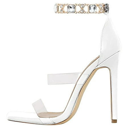 

Jikolililili Ladies Square Toe Sandals High Heels Fashionable Rhinestone Transparent High Heels Sandals Women Shoes Christmas 2022 Deals Clearance
