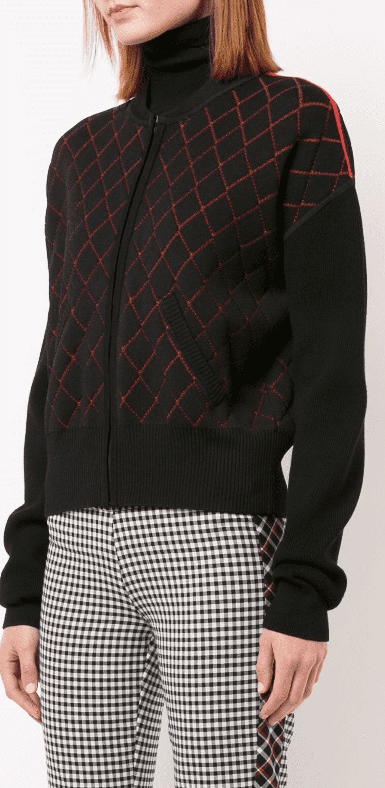 Nicole Miller Artelier BLACK/RED Diamond Knit Zip Up Jacket, US Petite - image 4 of 8