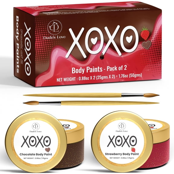 Dude's Love Body Paint - Edible Flavored Body Paints Set for Couples | Strawberry & Chocolate | Pack of 2 – Enhance Fun & Intimacy with Skin-Friendly | Easy-to-Clean (25g x 2) 50gm