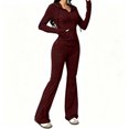 thumbnail image 6 of Womens 2 Piece Outfits Athleisure Sets Ribbed Long Sleeve Zip Up Hoodie and Flare Pants Matching Sets Bodycon Workout Tracksuit Casual Going Out Outfits, 6 of 8