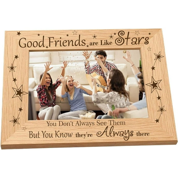 Engraved Wood Frame Good Friends Are Like Stars Tabletop 4" x 6" Horizontal Natural Wood Picture Photo Frame Displayed