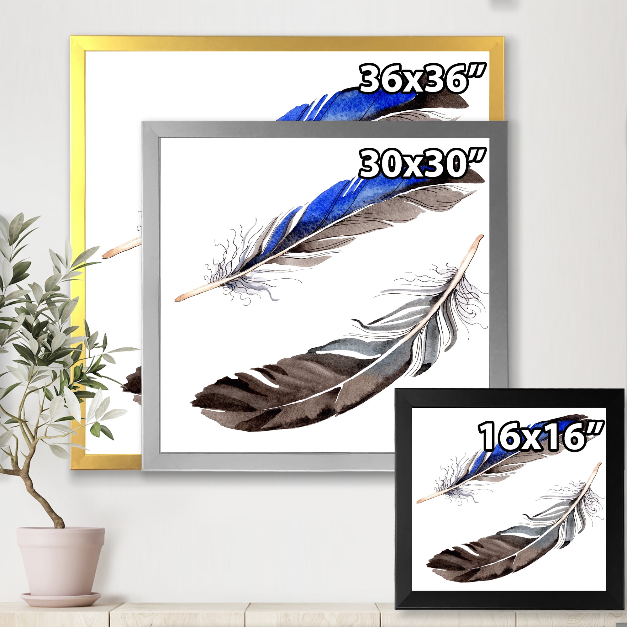 Designart 'Colourful Boho Art Feathers III' Bohemian & Eclectic Framed Art Print