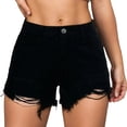 thumbnail image 3 of Lixiuxyad Womens Jean Shorts Mid-High Rise Casual Stretchy Ripped Distressed Cut-Off Summer Denim Shorts Sizes S-2XL,Black, 3 of 7