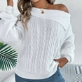 thumbnail image 4 of Women's Off Shoulder Knit Sweater Casual Loose Fit Long Sleeve Pullover Top, White Cable Knit Jumper, 4 of 5