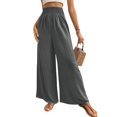 thumbnail image 3 of Laqbezok Women's High Waist Smocked Palazzo Pants, Wide Leg Casual Trousers, Loose Flowy Summer Beach Vacation Slacks, 3 of 7