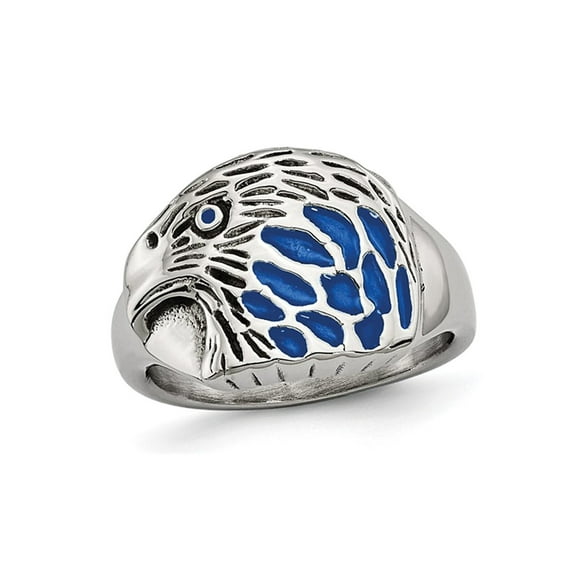 Gem & Harmony Mens Textured Blue Enamel Eagle Ring in Stainless Steel for Men