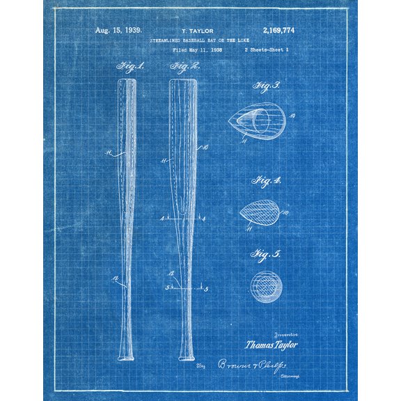 Original Baseball Bat Artwork Submitted In 1939 - Baseball - Patent Art Print