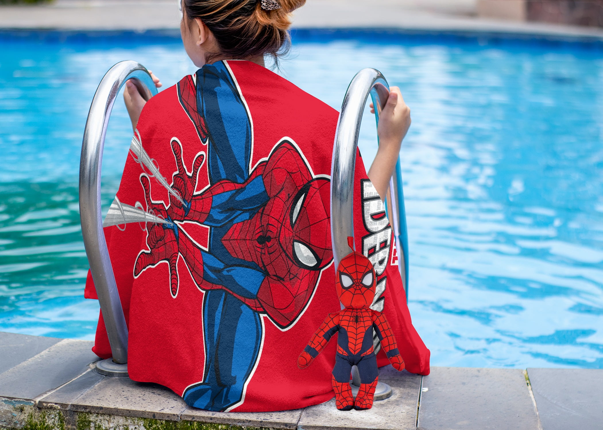 Spider-Man Kids 12" Polyester Beach Buddy and 28" x 58" Cotton Beach Towel Set, Red, Marvel