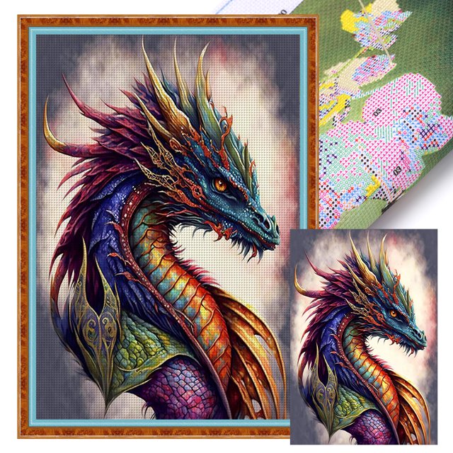 Hilo Algodón Bordado Punto Cruz Con Dragón 11CT 40x60cm