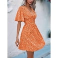 thumbnail image 5 of Women Summer Casual Floral Print Short Flutter Sleeve Mini Dress Casual Sundress V Neck Sun Dresses Orange Color XXL, 5 of 9
