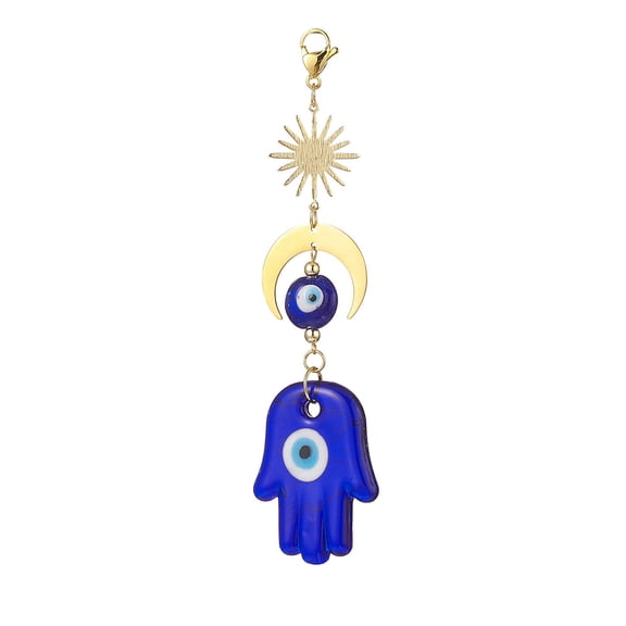 5pcs Handmade Lampwork Decorations Sun and Moon Charm Decoration Hamsa Hand Pattern 139mm : 121x36x5.5mm