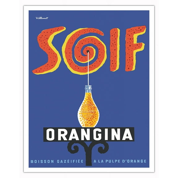 Orangina Carbonated Drink With Orange Pulp - Thirsty (Soif) - Vintage French Advertising Poster by Bernard Villemot c.1962 - Fine Art Matte Paper Print (Unframed) 11x14in