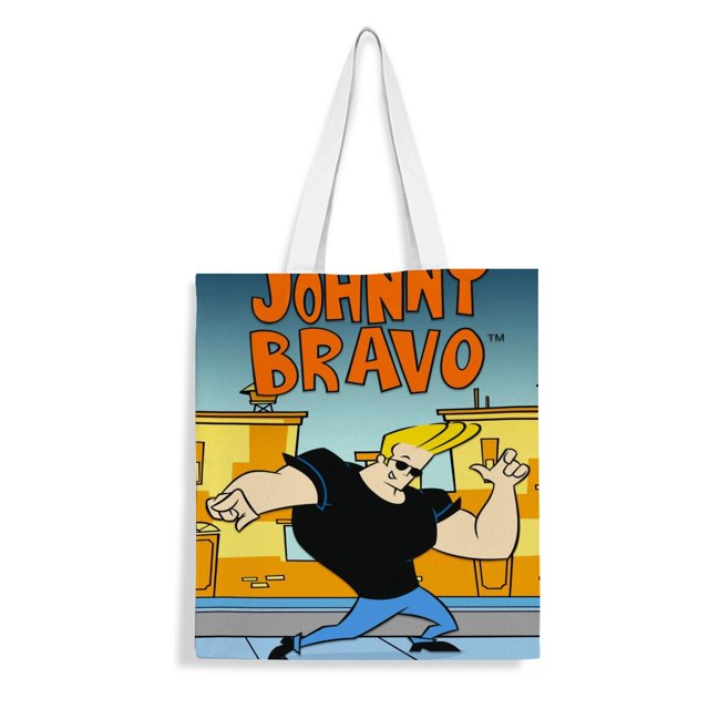 Johnny Bravo Bolso de tela con estampado de lienzo para mujer, bolsa de compras reutilizable y estética, con cremallera interior, regalo para mujer,40*45cm.