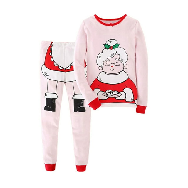 QUDDERR Ensemble de Pyjamas de Noël pour Enfants 3-7T Filles Garçons Imprimé Manches Longues 2 Pcs T-Shirt Col Rond Pantalon Vêtements de Nuit Printemps Automne