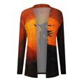 thumbnail image 3 of Halloween Cardigan for Women Pumpkin Long Sleeve Cardigan Fall Open Front Cardigan Halloween Print Medium Length Coat,Saffron,M, 3 of 4