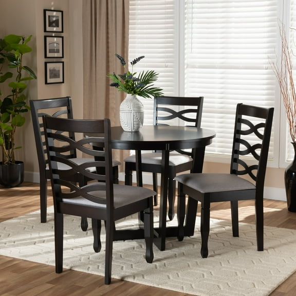 Baxton Studio Leda Modern and Contemporary Grey Fabric Upholstered and Dark Brown Finished Wood 5-Piece Dining Set