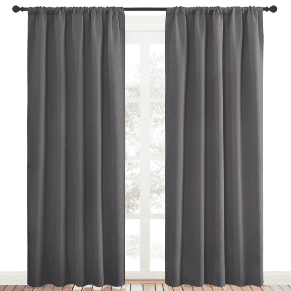 NICETOWN Elegant Gray Solid Print Home Rod Pocket Blackout Kitchen Curtains, 52" x 84" (2 Panels)