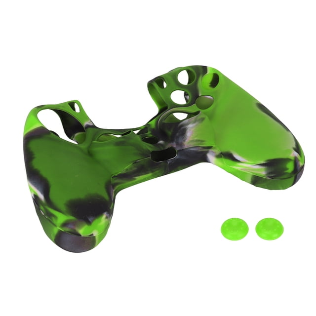 DEWIN Silicone Case Slip Resistance Protective Grip Cover with 1 Pair Thumb Grips for PS4 Controller(Camouflage Green For PS4 Silicone Sleeve Thumb Grips)
