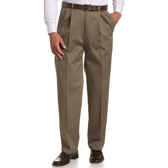 Haggar Mens Pants 36X29 Pleated Classic-Fit Khaki Stretch Brown 36