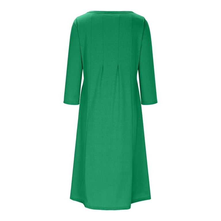 qolati Women Dresses 2025 Summer Plain Crew Neck 3/4 Sleeve Fitted Flare  Dresses for Women Vintage Elegant A Line Flowy Semi-Formal Cocktail Party  Midi Dress - Walmart.com
