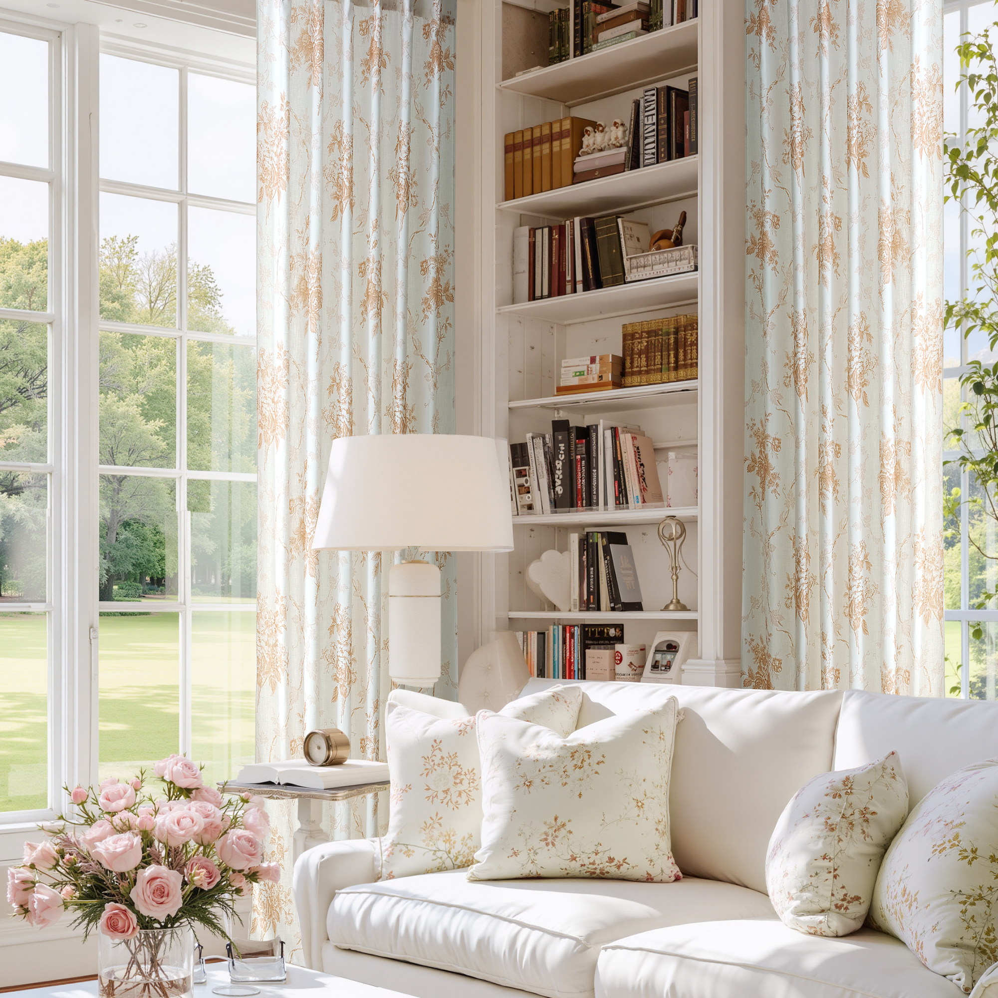 NICETOWN Linen Curtains for Bedroom, Luxury Floral Printed Faux Belgian Linen Curtains Light Filtering Modern Linen Drapes Back Tab Privacy Protection Window Treatments, Brown, 52"x84", 2 Panels